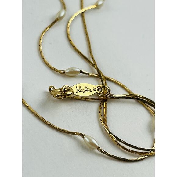 NAPIER Gold Tone Chain Faux Pearl Stations Layering Necklace Dainty Delicate Lon - Picture 16 of 16